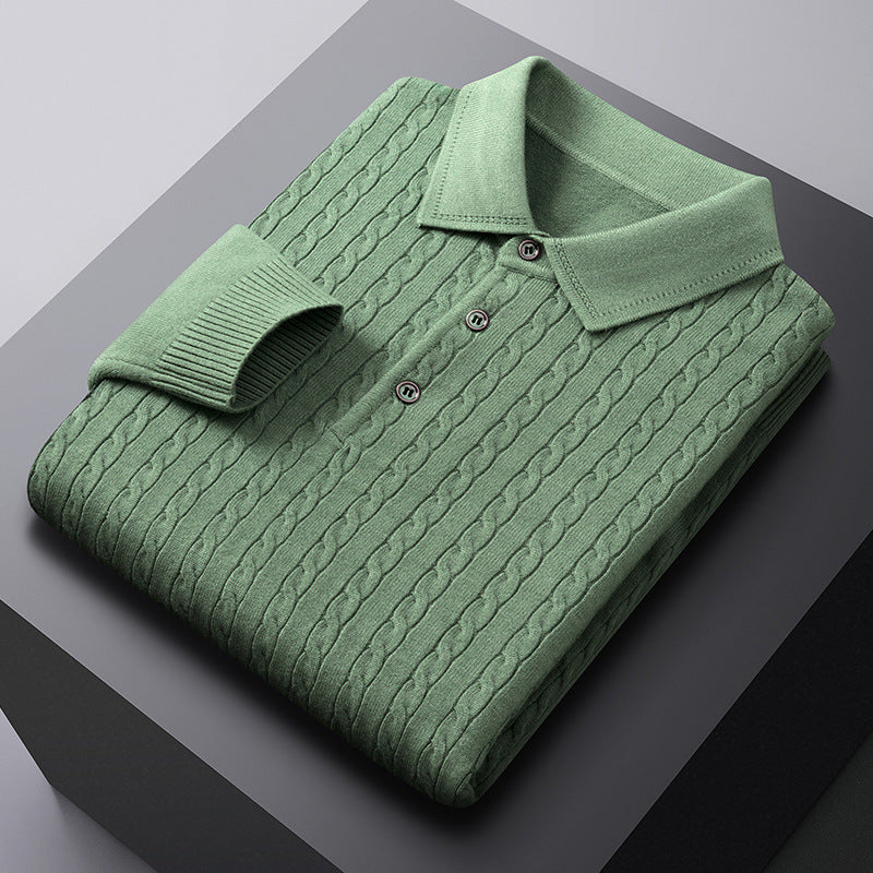 Autumn New Twisted Floral Polo Long Sleeve Loose Casual Bottoming Sweater For Men